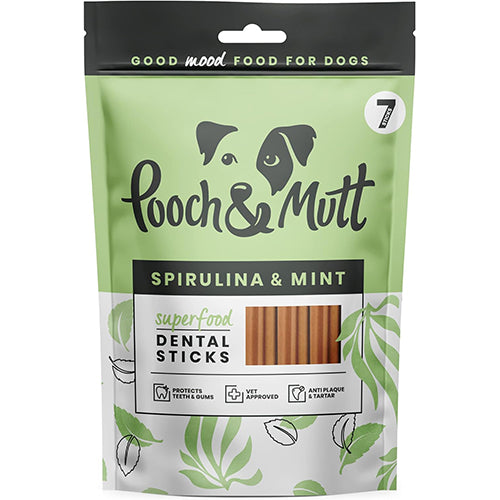 Pooch & Mutt Superfood Dental Sticks, Spirulina And Mint Flavour - 7stks