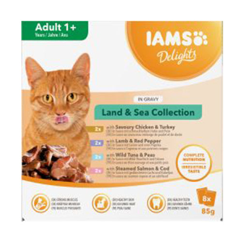 Iams Delights Adult Land & Sea Collection in Gravy 8x85g - Wet Cat Food