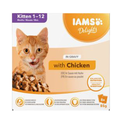 Iams Delights Kitten with Chicken in Gravy 8x85g - Wet Cat Food