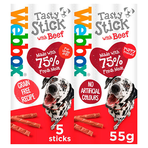 Webbox Large Tasty Beef Sticks Dog Treats - Pack of 5 x 18