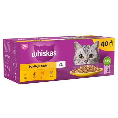 Whiskas Senior 7+ Poultry Feasts Pouches in Jelly 40 x 85g - Wet Cat Food