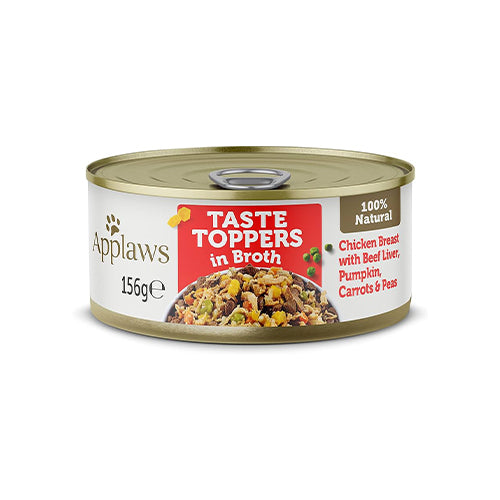 Applaws Dog Taste Toppers in Broth 12x156g Tins with Chicken Beef and Carrots