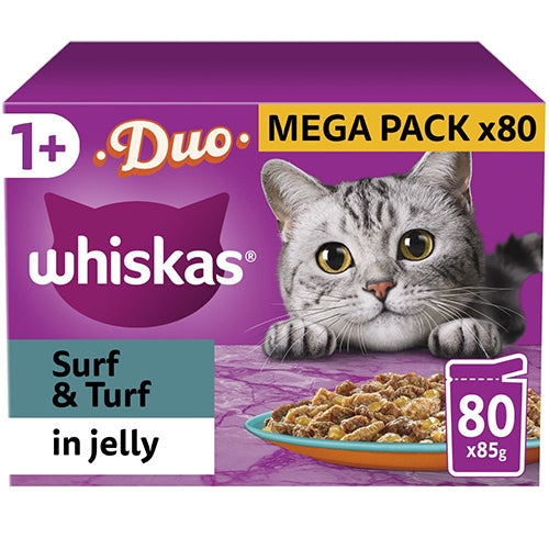 Whiskas 1+ Duo Surf and Turf Pouches in Jelly 80 x 85g - Adult Wet Cat Food