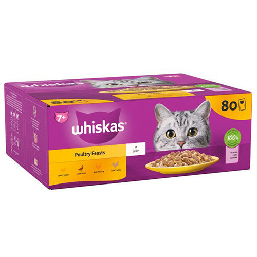 Whiskas 7+ Poultry Feasts Pouches in Jelly Senior Wet Cat Food 80x85g