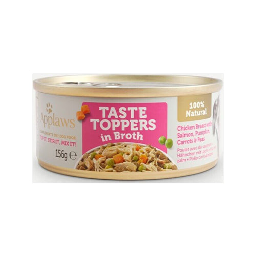 Applaws Dog Taste Toppers in Broth 12 x 156g Tins with Chicken, Salmon and Vegetables