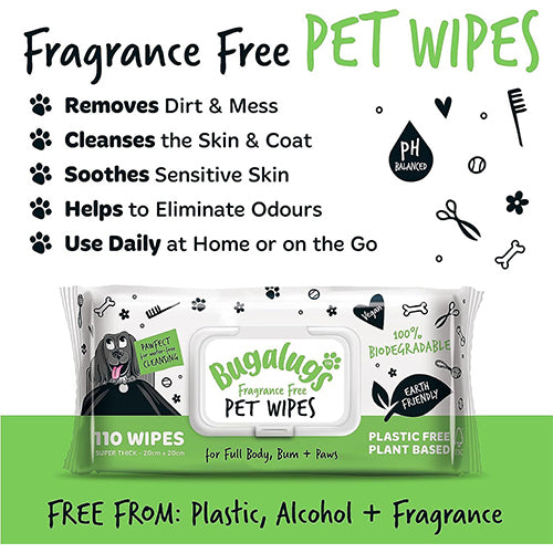 Bugalugs Fragrance Free Biodegradable 110 Wipes