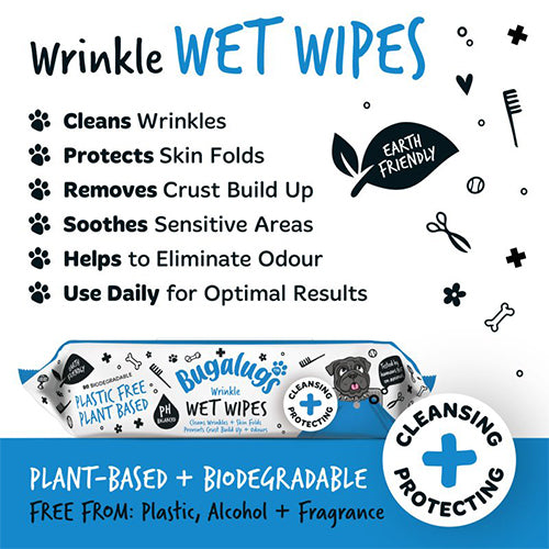 Bugalugs Biodegradable Wrinkle Dog 80 Wipes