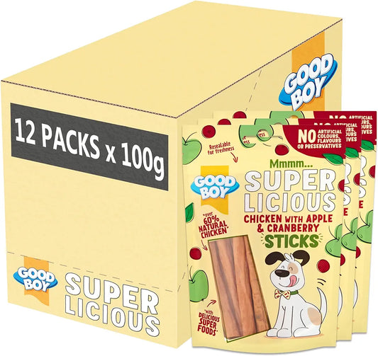 Good Boy Super Licious Chicken with Apple & Cranberry Sticks 10×100g