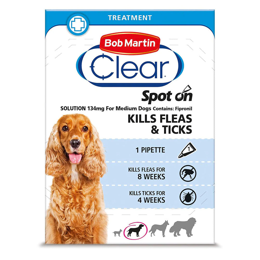 Bob Martin Clear Spot On - 3 Pipettes - Medium Dog - Flea & Tick Treatment
