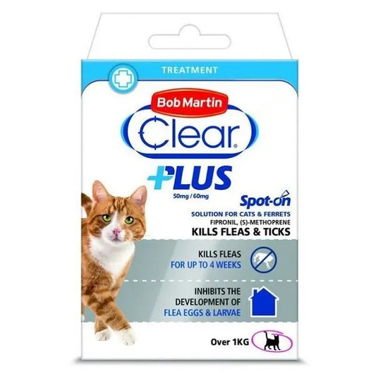 Bob Martin Clear Plus Spot On Flea & Tick - 3 Pipettes - Cat Care Treatment