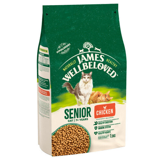 James Wellbeloved 1.5Kg - HypoAllergenic Senior Dry Cat Food - Chicken & Ricev
