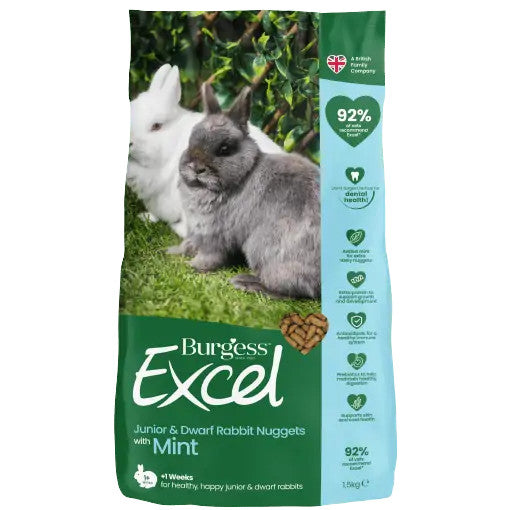 Burgess 3kg Excel Junior and Dwarf Nuggets with Mint - Rabbit Food