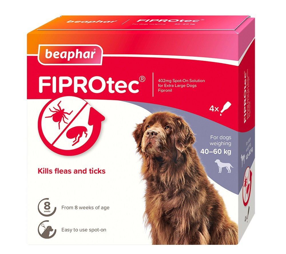 Beaphar FIPROtec Spot On - 4 Pipette - Extra Large Dog - Flea & Tick Treatment
