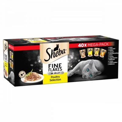 Sheba Fine Flakes 40x85g Poultry Collection in Jelly Pouches -Adult Wet Cat Food