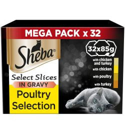 SHEBA 32 x 85g Select Slices Poultry Collection in Gravy Trays - Cat Wet Food