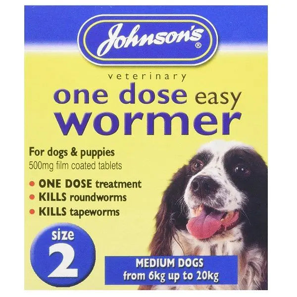 Johnson's One Dose Easy Worming - 2 Tablets - SIZE 2 For Medium Dogs