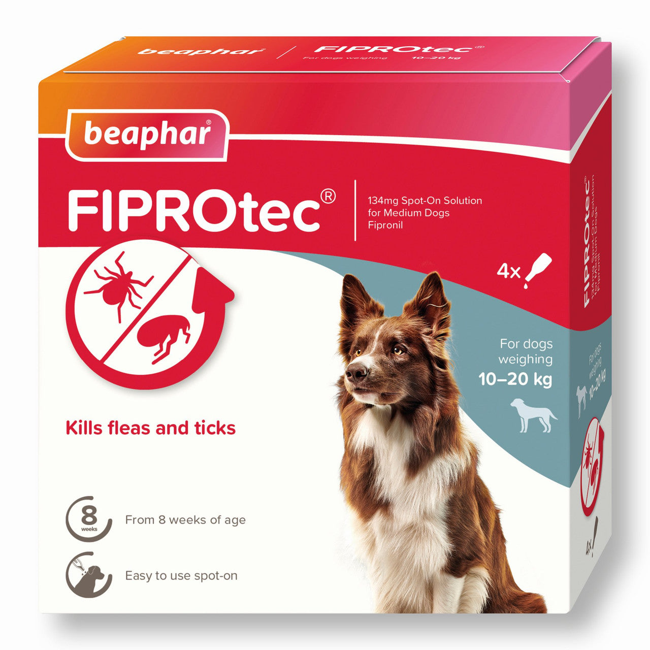 Beaphar FIPROtec Spot On - 4 Pipette - Medium Dog - Flea & Tick Treatment