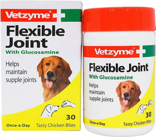 Vetzyme Flexible Joint With Glucosamine 30 Tablets - Joint Supplements For Adult Dogs
