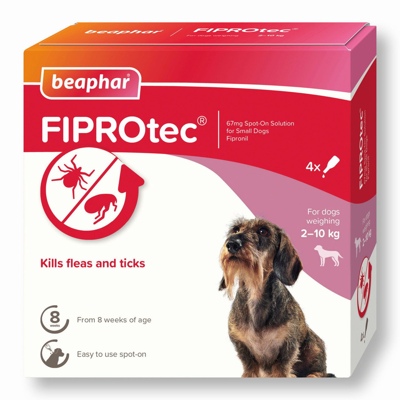 Beaphar FIPROtec Spot On - 4 Pipettes - Small Dog - Flea & Tick Treatment