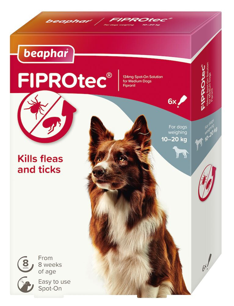Beaphar FIPROtec Spot On - 6 Pipettes - Medium Dog - Flea & Tick Treatment
