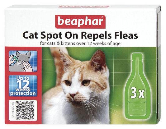 Beaphar Spot On Flea & Tick Repels - 12 Pipettes - Cat Care Treatment