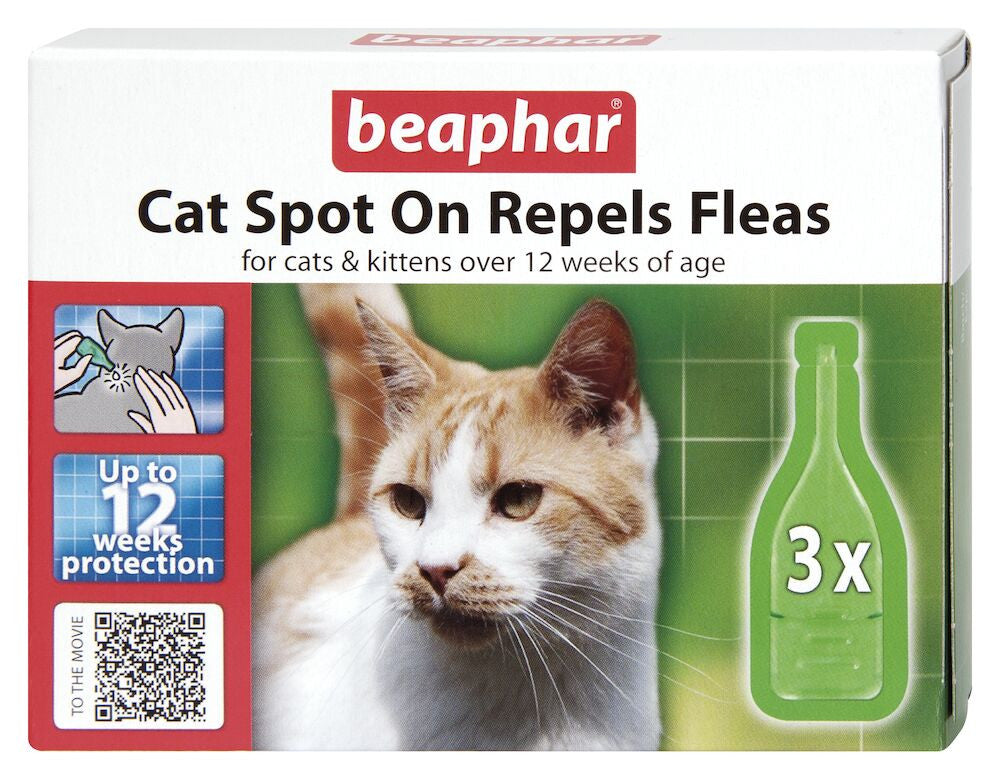 Beaphar Spot On Flea & Tick Repels - 12 Pipettes - Cat Care Treatment
