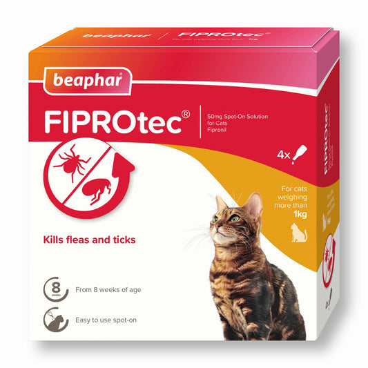 Beaphar Fiprotec  Spot On Flea & Tick - 4 Pipettes - Cat Care Treatment
