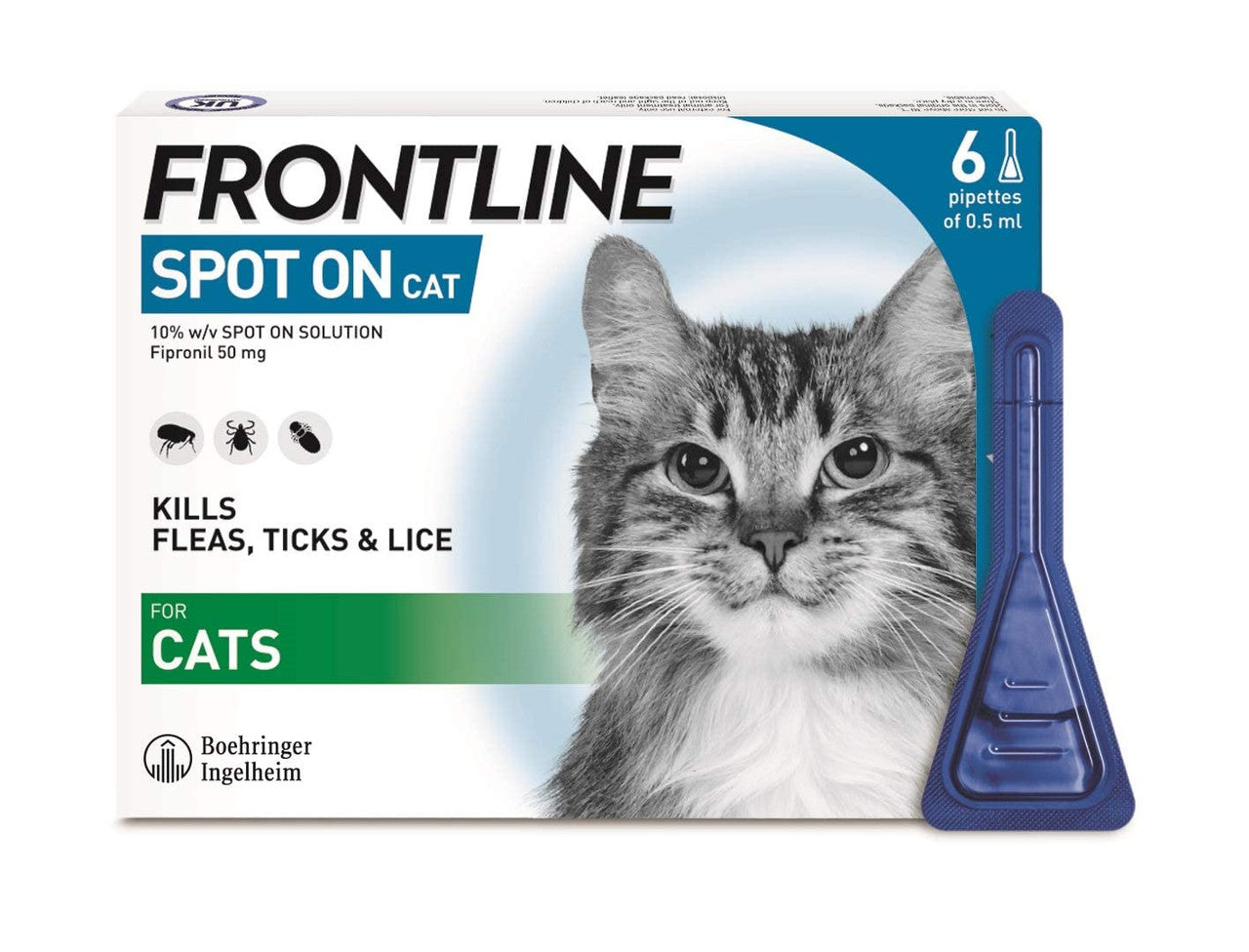 Frontline Flea & Tick Spot On - 6 pipettes - Cat Care Treatment