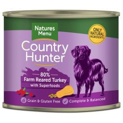 Nature Menu 6x600g Country Hunter  80% Farm Reared Turkey with Superfoods Cans