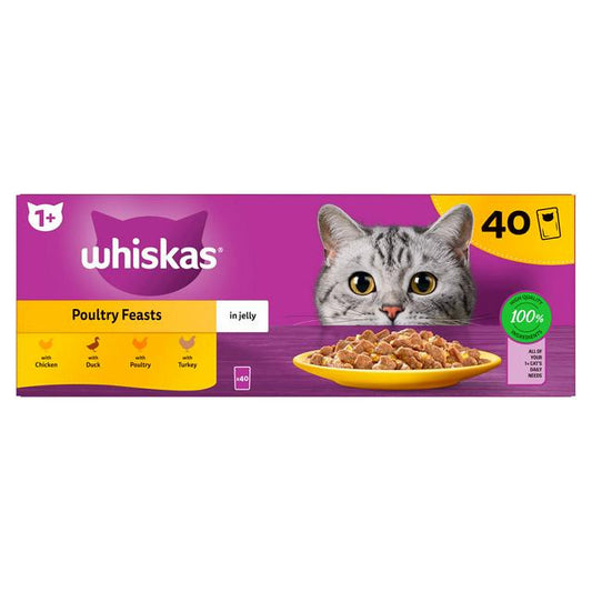 Whiskas 1+ Poultry Feasts in Jelly Pouches 40 x 85g Wet Cat Food