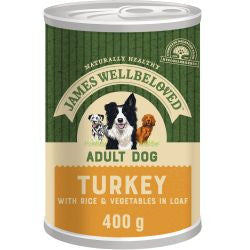 James Wellbeloved 12x400g Turkey & Rice in Loaf Tins - Wet Dog Food