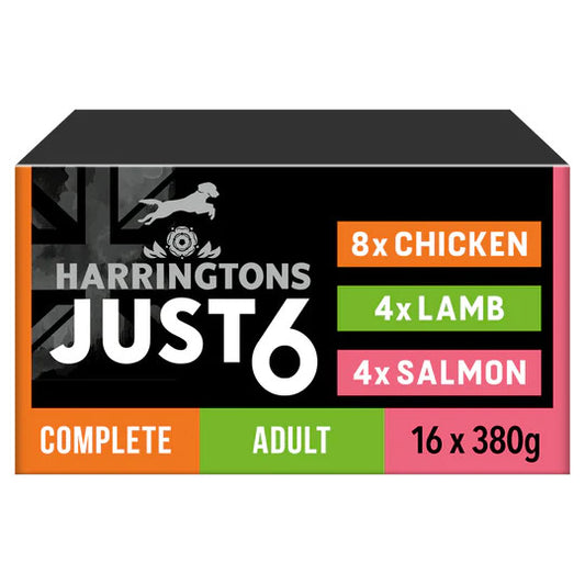 Harringtons 16x380g JUST 6 - Mixed Selection Trays - Adult Wet Dog Food