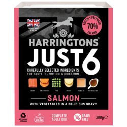 Harringtons 8x380g JUST 6 - Salmon - Adult Wet Dog Food Trays